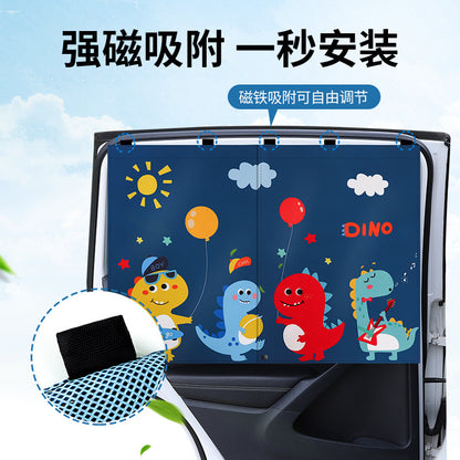 Children's Car Window Sunshade Magnetic Double-Layer Perspective Mesh Sun Protection Heat Insulation Light Blocking Side Window Cartoon Curtain - image 4