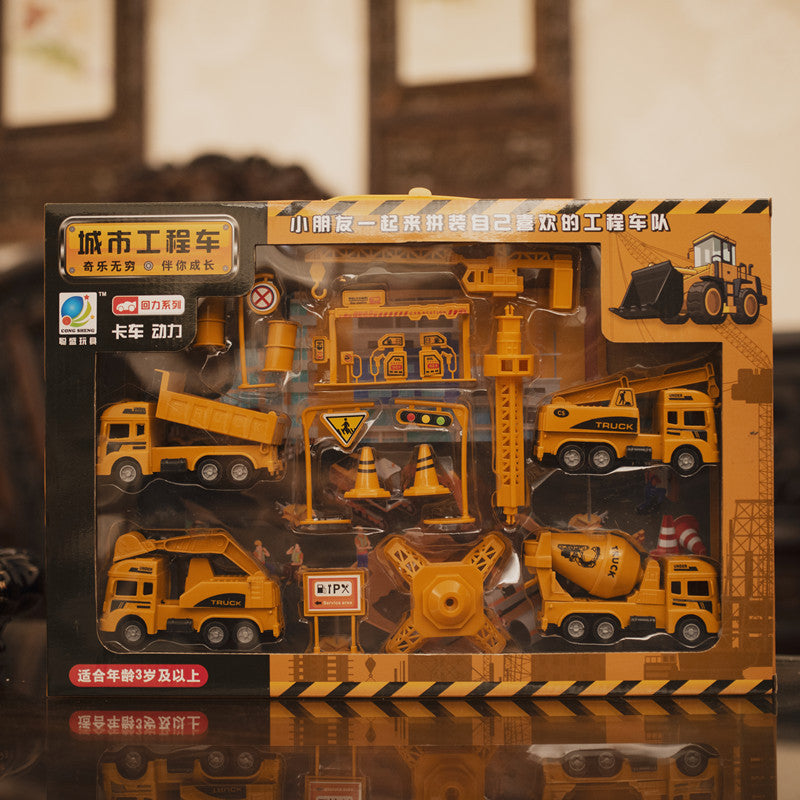 Baby toy 3-year-old 6-boy engineering vehicle large digging soil stirring dump crane pull back car suit - image 3