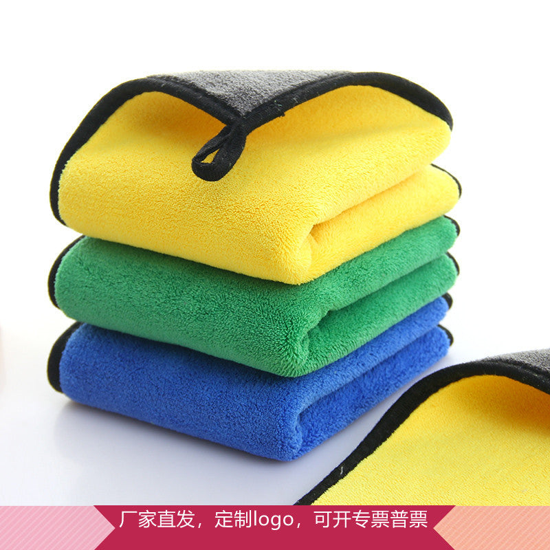Coral fleece car cloth car wash towel double color car towel thickened absorbent double-sided car towel can be printed logo - image 1