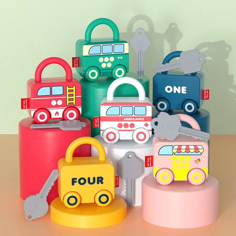 Cross-border educational children's matching lock toy car shape key intelligence development children's ring buckle unlock cognition - image 1