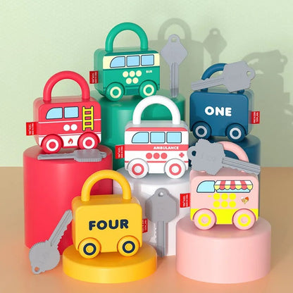 Cross-border educational children's matching lock toy car shape key intelligence development children's ring buckle unlock cognition - image 1