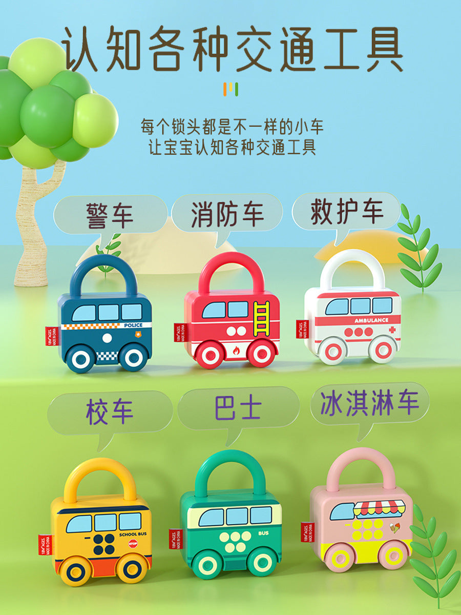 Cross-border educational children's matching lock toy car shape key intelligence development children's ring buckle unlock cognition - image 3