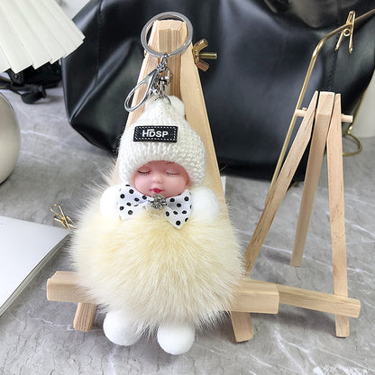 Real fox fur ball pendant cute plush doll sleep doll car key chain bag accessories wholesale generation - image 2