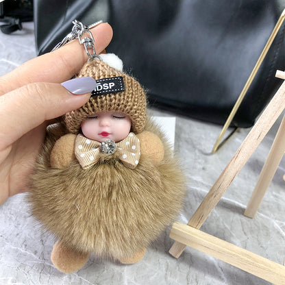 Real fox fur ball pendant cute plush doll sleep doll car key chain bag accessories wholesale generation - image 3