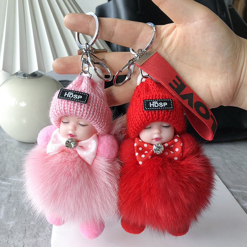 Real fox fur ball pendant cute plush doll sleep doll car key chain bag accessories wholesale generation - image 4