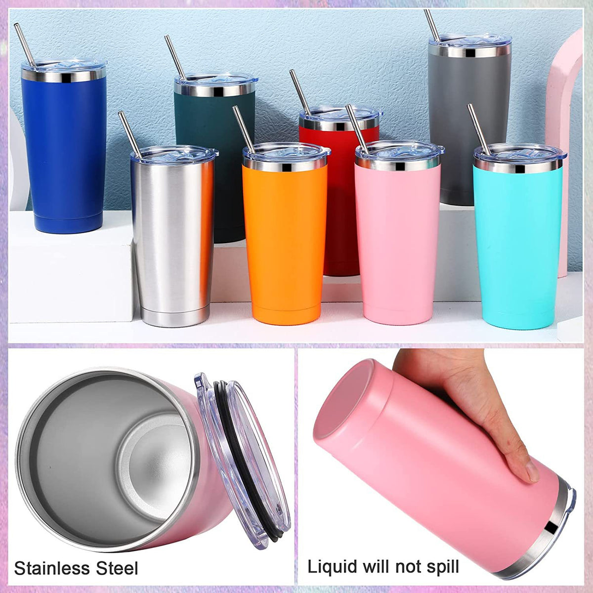 Amazon's Best-Selling 20oz Stainless Steel Car Cup Double-Layer Stainless Steel Thermos Cup Car Portable Ice Cup - image 2