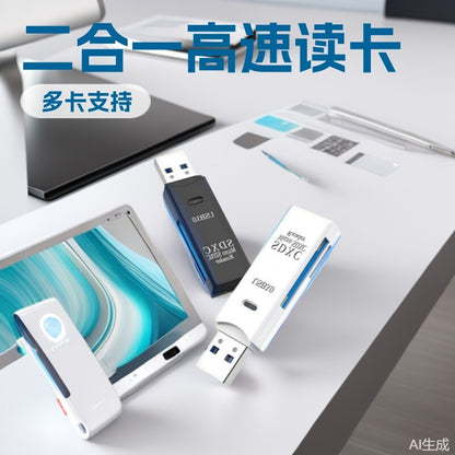 Multifunctional 2-in-1 3.0 high-speed card reader support TF/SD card applicable camera computer car notebook - image 1