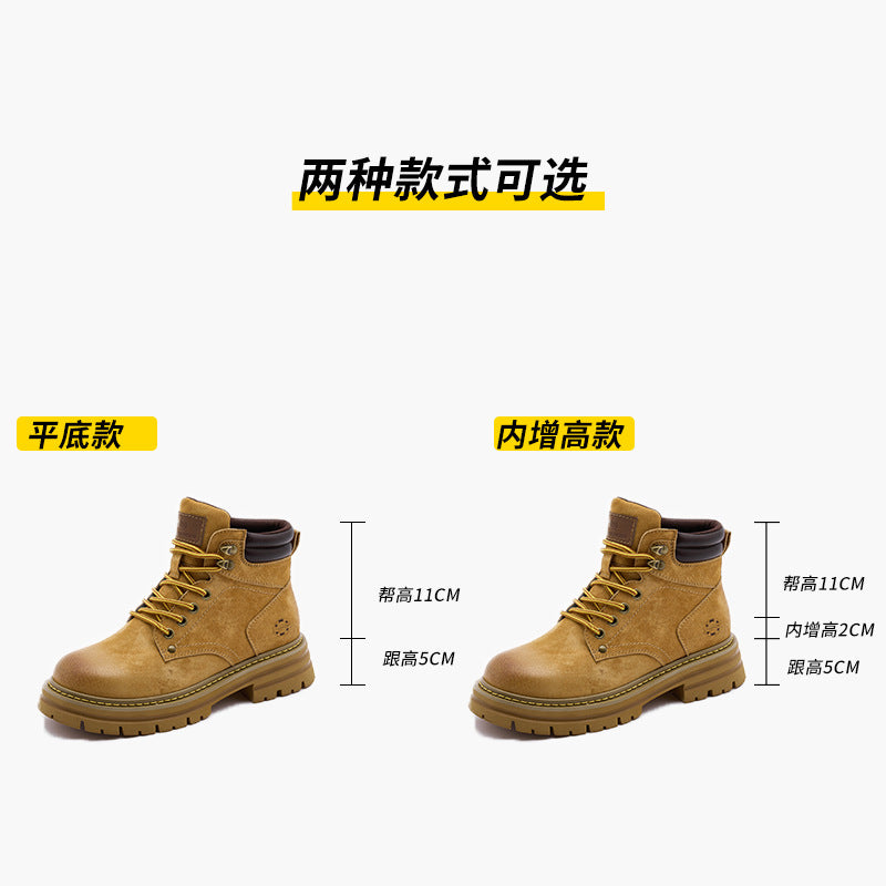 3008-2 European Retro Motorcycle Martin Boots for Women with Hidden Height Increase and Thick Soles, Workwear Short Boots, Couple Style Yellow Boots for Men - image 3
