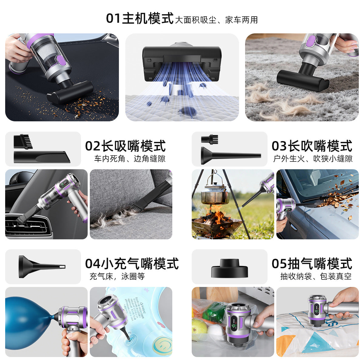Car Vacuum Cleaner Super Large Suction Car Special Wireless Handheld Small Portable Vacuum Cleaner Suction and Blow Integrated - image 4