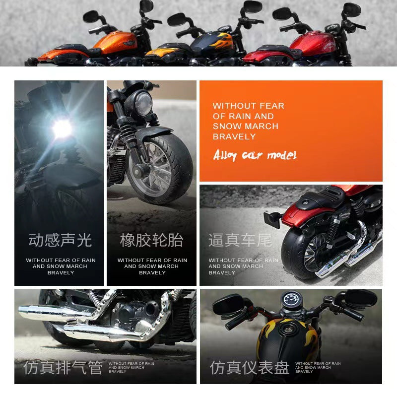 Simulation iron riding motorcycle pull back alloy car model light sound effect Racing 3-year-old boy toy gift wholesale - image 3