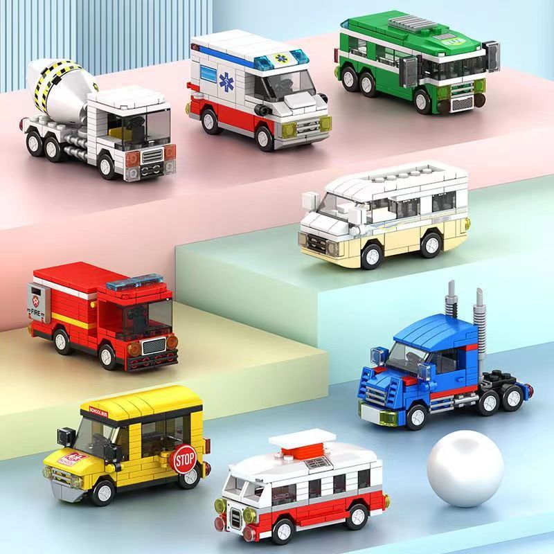 Small Particle Building Blocks Assembly Toy Car Fire Truck Racing Model Educational DIY Building Blocks Children's Gift Toy - image 1