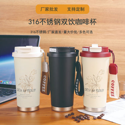 Internet Celebrity Double Coffee Cup Portable 316 Stainless Steel Thermos Cup with LOGO Large Capacity Car Gift Water Cup - image 1