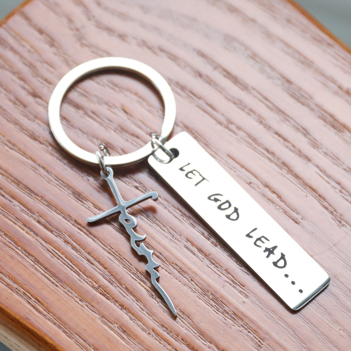 Cross-border straight hair stainless steel keychain creative lettering English tag car key pendant metal keychain accessories - image 2