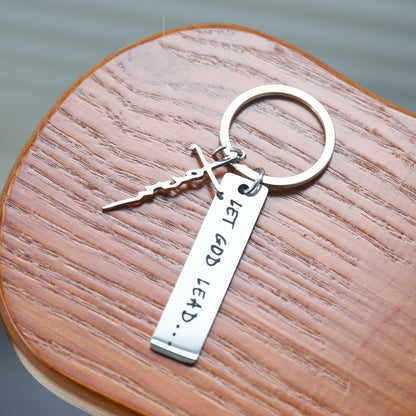 Cross-border straight hair stainless steel keychain creative lettering English tag car key pendant metal keychain accessories - image 3