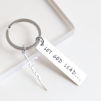 Cross-border straight hair stainless steel keychain creative lettering English tag car key pendant metal keychain accessories - image 4