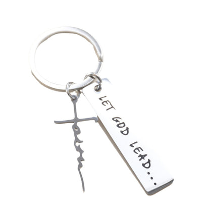Cross-border straight hair stainless steel keychain creative lettering English tag car key pendant metal keychain accessories - image 5