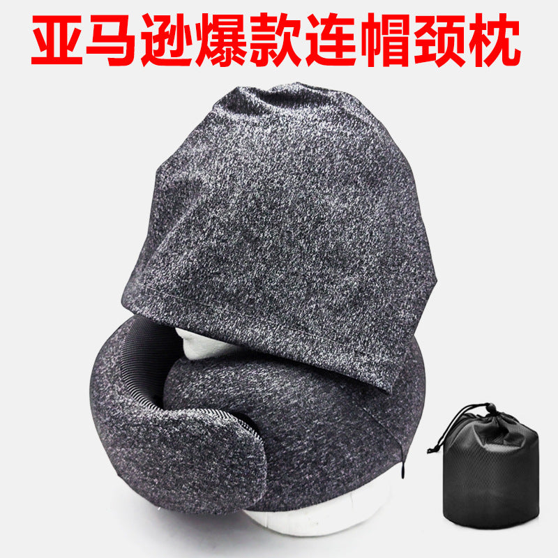 Amazon Explosions U-shaped Pillow Hooded Memory Foam Neck Nap Aircraft Neck Pillow Collectable Travel Pillow Car - image 2