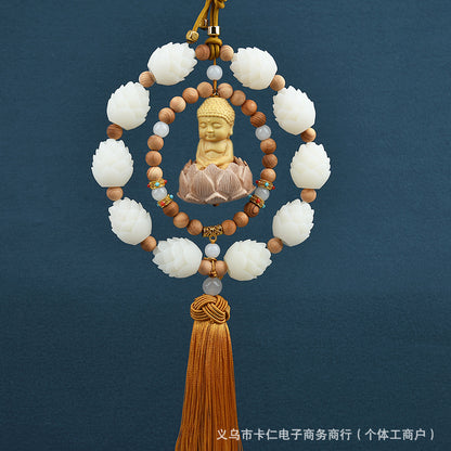 Car Hanging Decoration Boxwood Single Ring Double Ring Small Buddha Pendant Car Bodhi Lotus Car Interior Rearview Mirror Decoration Supplies - image 3