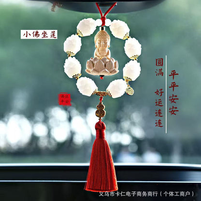 Car Hanging Decoration Boxwood Single Ring Double Ring Small Buddha Pendant Car Bodhi Lotus Car Interior Rearview Mirror Decoration Supplies - image 4