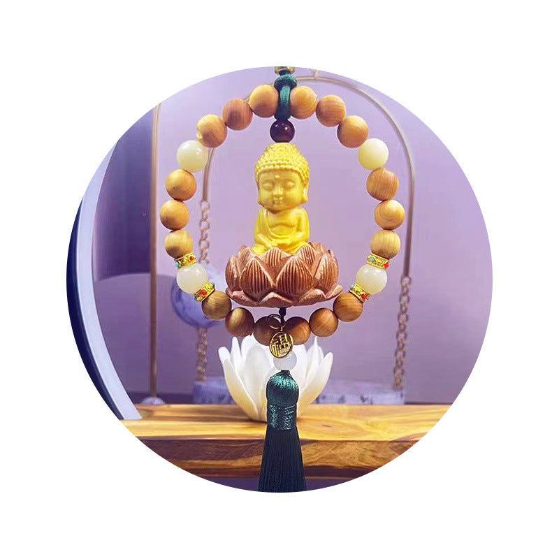 Car Hanging Decoration Boxwood Single Ring Double Ring Small Buddha Pendant Car Bodhi Lotus Car Interior Rearview Mirror Decoration Supplies - image 5
