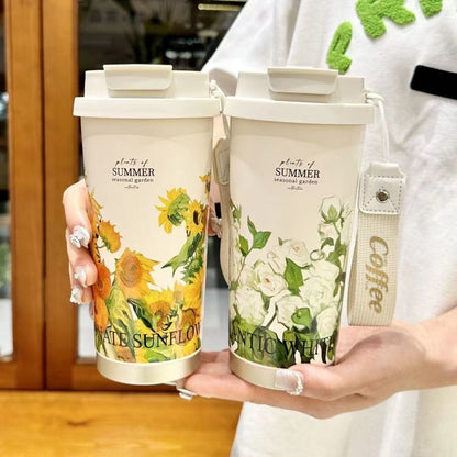 Lily of the valley coffee cup high color value 316 double drink stainless steel thermos cup ceramic liner car thermos cup women's water cup - image 1