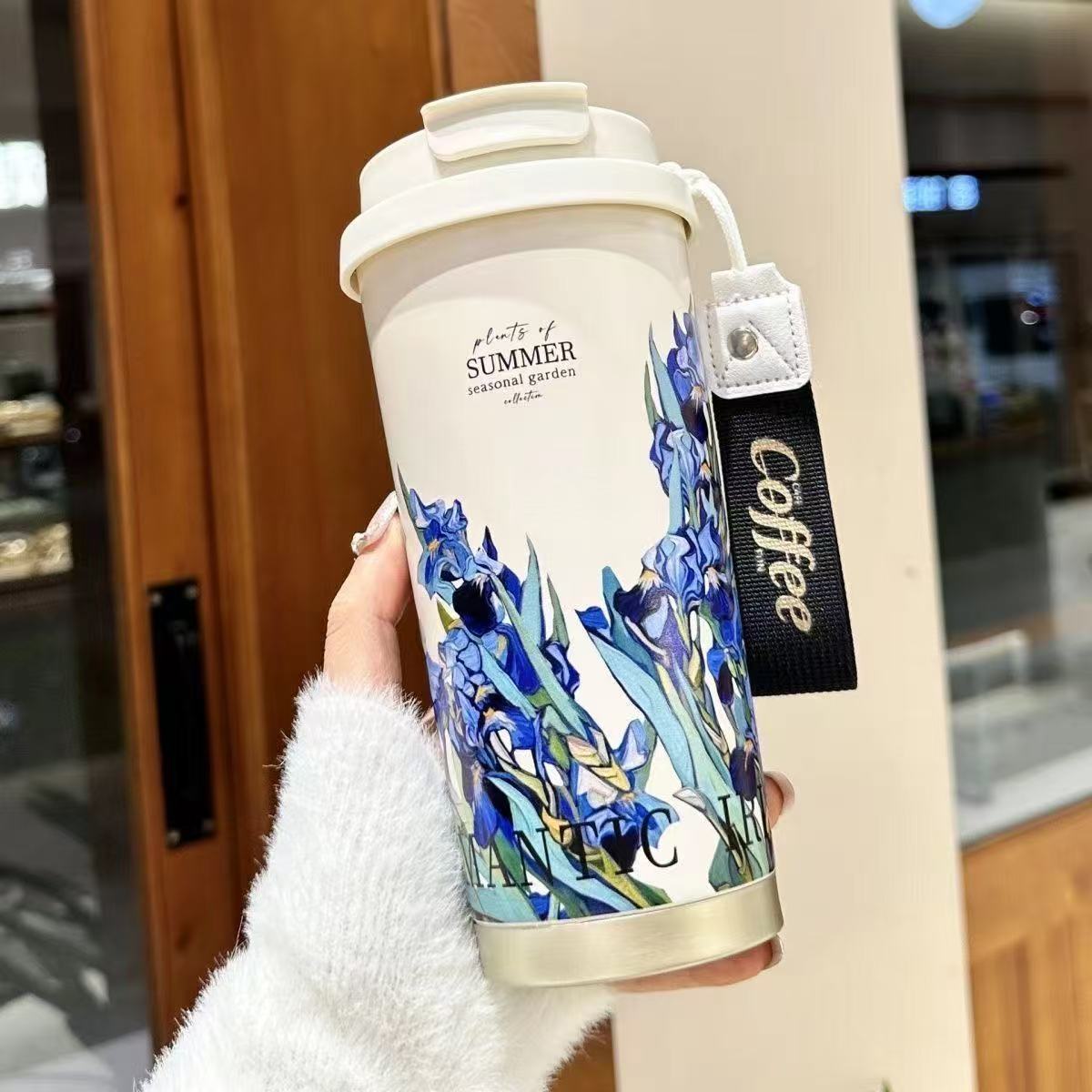 Lily of the valley coffee cup high color value 316 double drink stainless steel thermos cup ceramic liner car thermos cup women's water cup - image 2