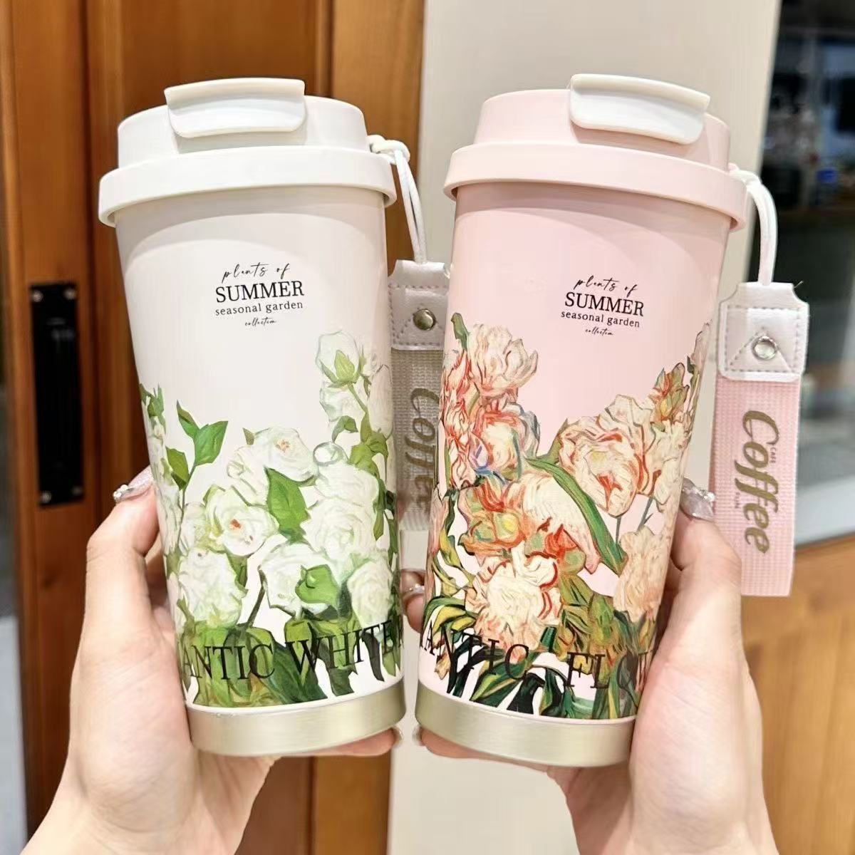 Lily of the valley coffee cup high color value 316 double drink stainless steel thermos cup ceramic liner car thermos cup women's water cup - image 3