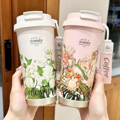 Lily of the valley coffee cup high color value 316 double drink stainless steel thermos cup ceramic liner car thermos cup women's water cup - image 3