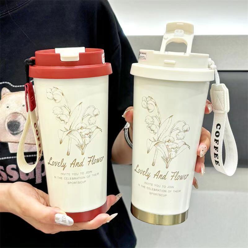 Lily of the valley coffee cup high color value 316 double drink stainless steel thermos cup ceramic liner car thermos cup women's water cup - image 4
