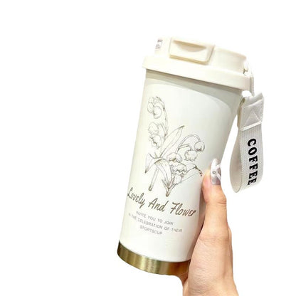 Lily of the valley coffee cup high color value 316 double drink stainless steel thermos cup ceramic liner car thermos cup women's water cup - image 5