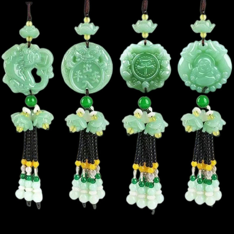New car pendant imitation green jade car hanging decorations car lotus out of peace brave pendant wholesale - image 1