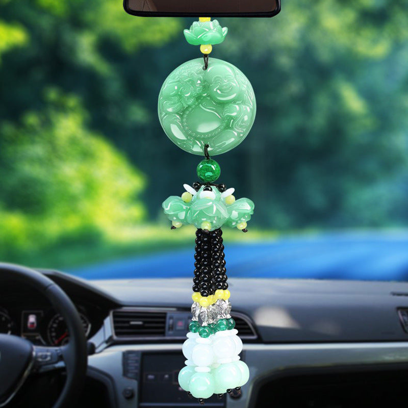 New car pendant imitation green jade car hanging decorations car lotus out of peace brave pendant wholesale - image 3