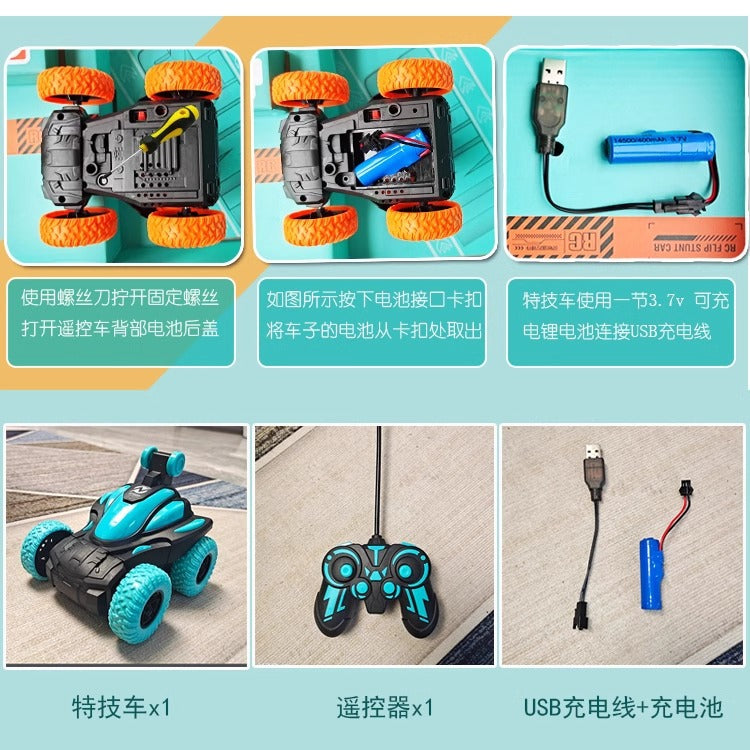 Cross-border explosions children's remote control car tipping bucket stunt car large wireless remote control car rolling rotating toys wholesale - image 2