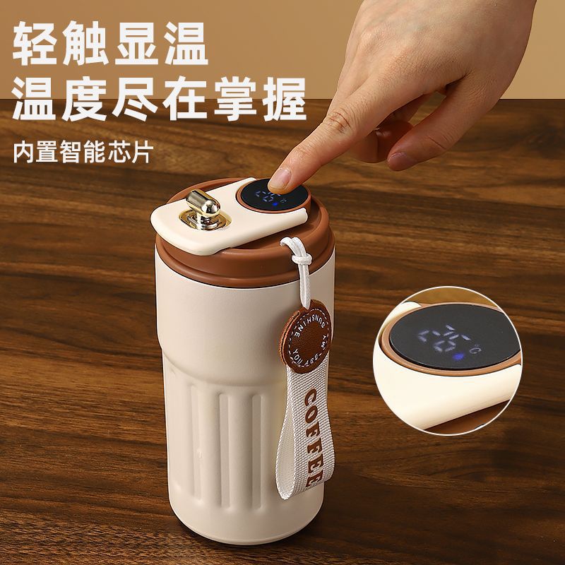Cross-border Seamless 316 Stainless Steel Thermos Cup Intelligent Temperature Display Vertical Pattern Coffee Cup Office Car Cup Gift Box Water Cup - image 2