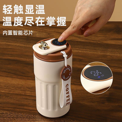 Cross-border Seamless 316 Stainless Steel Thermos Cup Intelligent Temperature Display Vertical Pattern Coffee Cup Office Car Cup Gift Box Water Cup - image 2