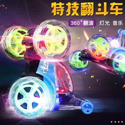 360 degree rotating toy car rechargeable remote control stunt dump car light music off-road car children boy - image 1