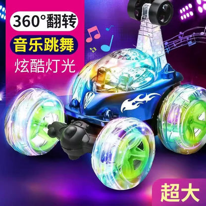 360 degree rotating toy car rechargeable remote control stunt dump car light music off-road car children boy - image 2