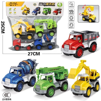 Free Shipping Children's Toy Car Card Bag Four Pack Inertia Fire Truck Engineering Vehicle suit Stall Supply Small Gift - image 1