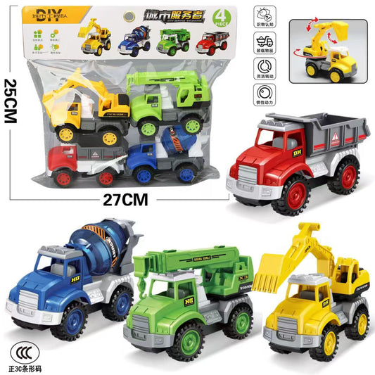 Free Shipping Children's Toy Car Card Bag Four Pack Inertia Fire Truck Engineering Vehicle suit Stall Supply Small Gift - image 1