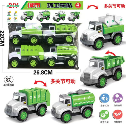 Free Shipping Children's Toy Car Card Bag Four Pack Inertia Fire Truck Engineering Vehicle suit Stall Supply Small Gift - image 2
