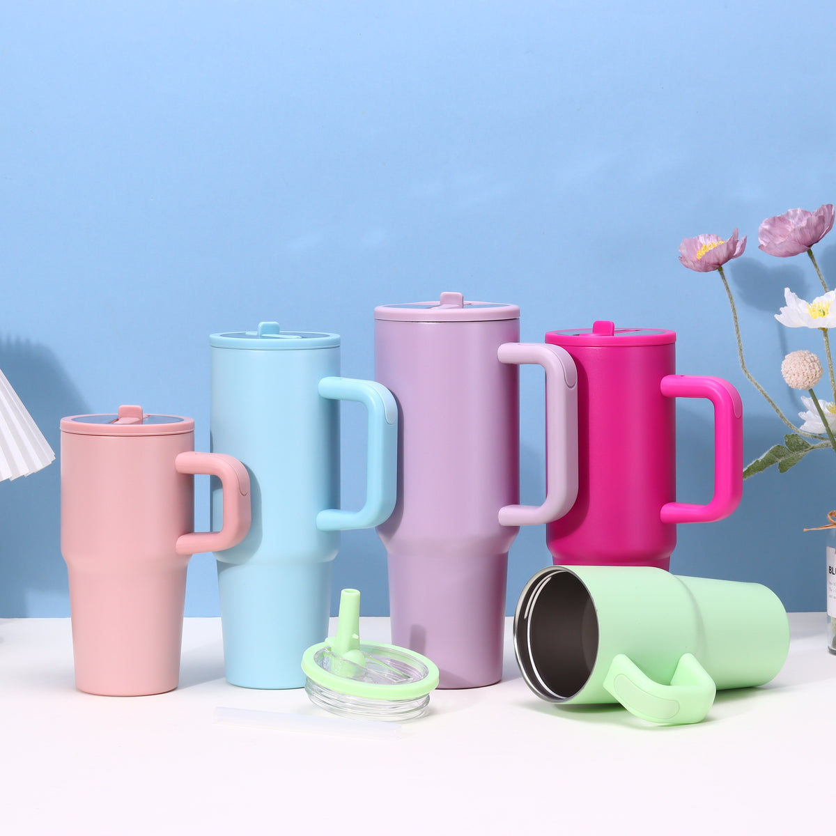 Cross-Border 30/40oz Straw Mouth Car Cup Stainless Steel Thermal Insulation Beer Cup Fifth Generation Handle Ice Cup - image 2