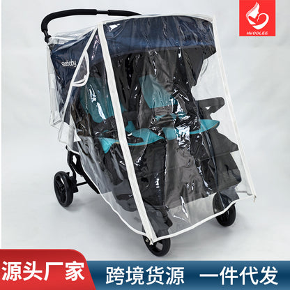Twin baby stroller rain cover windshield cover double front and rear stroller universal rainproof warm cover stroller raincoat - image 1