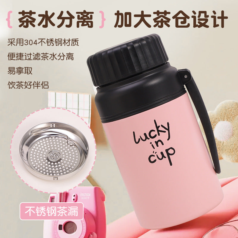 High-Looking 316 Stainless Steel Large-Capacity Thermos Cup, Outdoor Sports Water Kettle with Tea Drain, Car-Mounted Rope Gift Cup - image 3