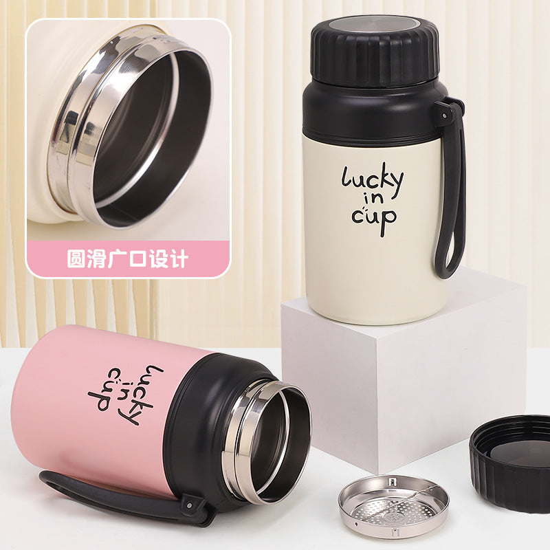 High-Looking 316 Stainless Steel Large-Capacity Thermos Cup, Outdoor Sports Water Kettle with Tea Drain, Car-Mounted Rope Gift Cup - image 4