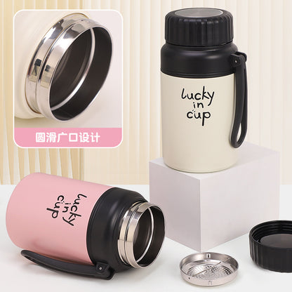 High-Looking 316 Stainless Steel Large-Capacity Thermos Cup, Outdoor Sports Water Kettle with Tea Drain, Car-Mounted Rope Gift Cup - image 4