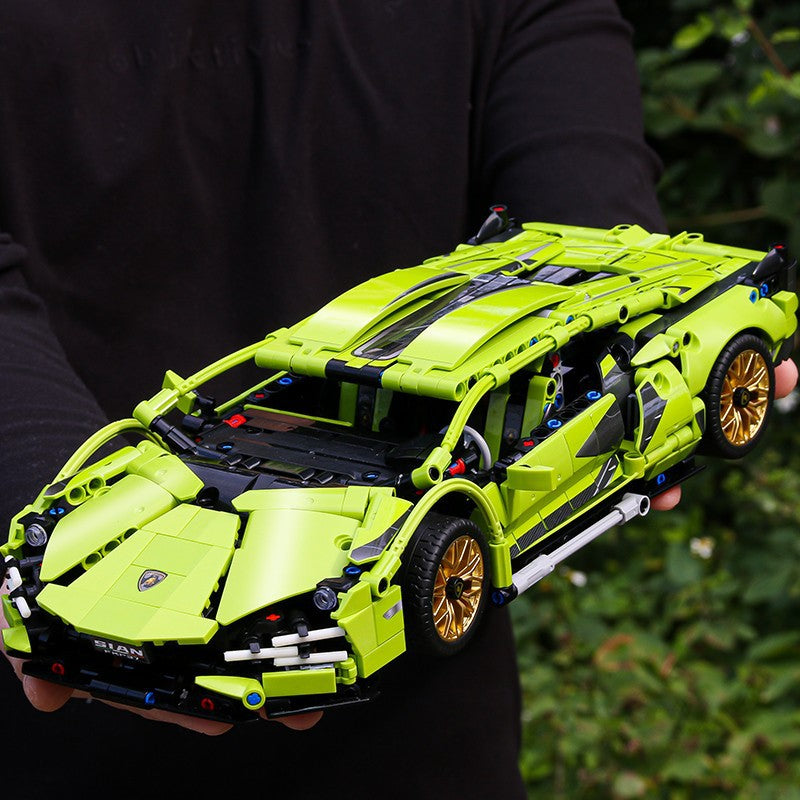 Lamborghini Sports Car Green Bull Assembly Building Blocks Mechanical Set Assembly Model Car Remote Control Boys' Toy Sports Car - image 2