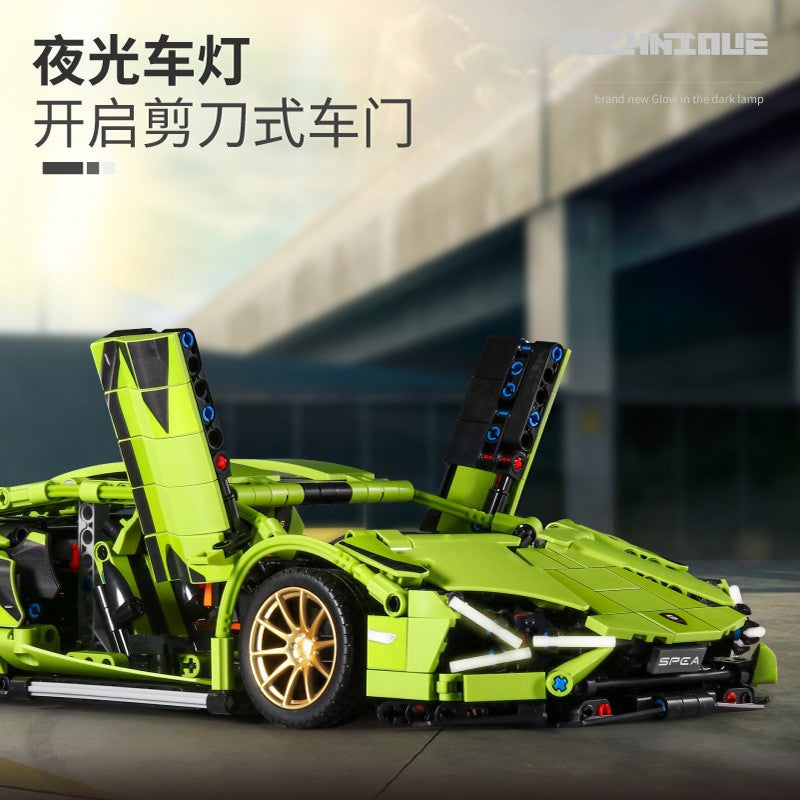 Lamborghini Sports Car Green Bull Assembly Building Blocks Mechanical Set Assembly Model Car Remote Control Boys' Toy Sports Car - image 3