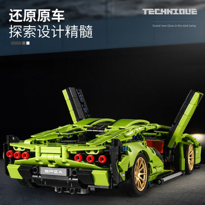 Lamborghini Sports Car Green Bull Assembly Building Blocks Mechanical Set Assembly Model Car Remote Control Boys' Toy Sports Car - image 4