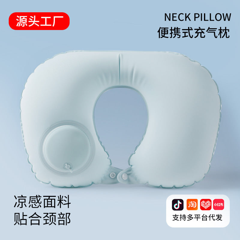 Inflatable U-shaped Pillow Factory Travel Portable Neck Pillow Car Aircraft Press Type Inflatable Pillow Neck Pillow - image 1