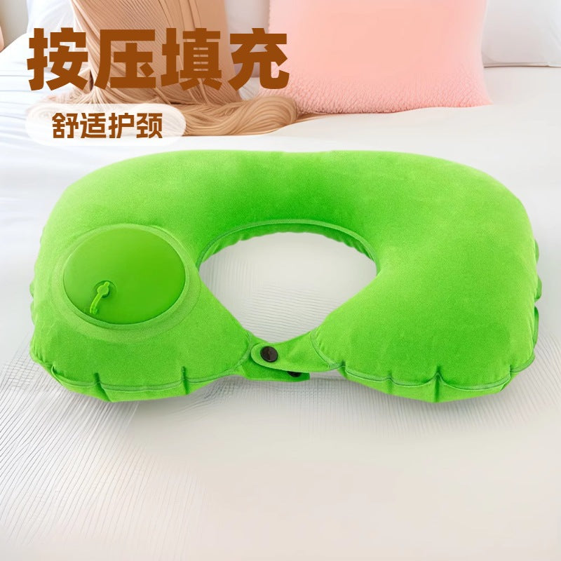 Travel Inflatable Pillow, Flocked Press-On Neck Pillow, Rest Pillow for Car and Airplane, Anti-Stiff Neck Pillow, Foldable and Pressure-Reducing Cervical Spine - image 1